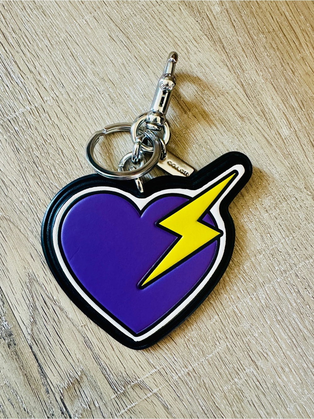 Coach Purple Heart Keyring with Yellow Lightning Bolt